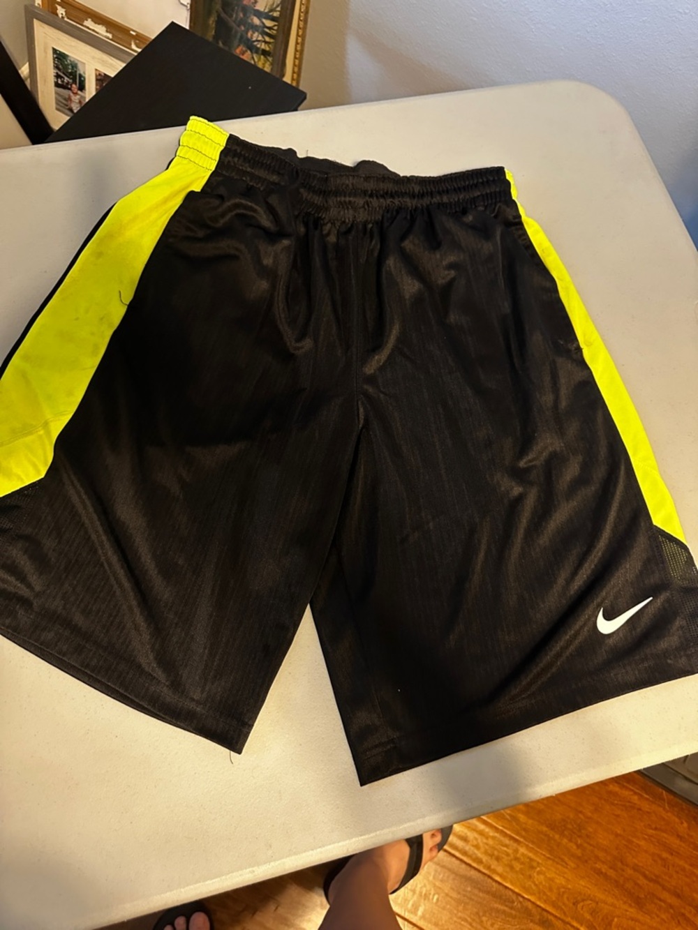 Nike Men’s Black Shorts with Neon Yellow Side Panels